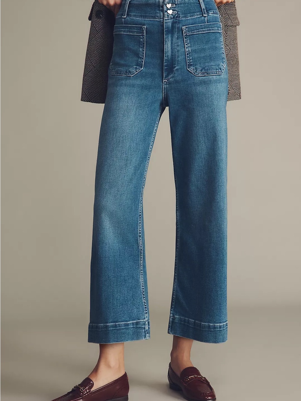 Maeve The Collette Wide-Leg Jeans in Mid Blue Cropped Size 31 Anthropologie